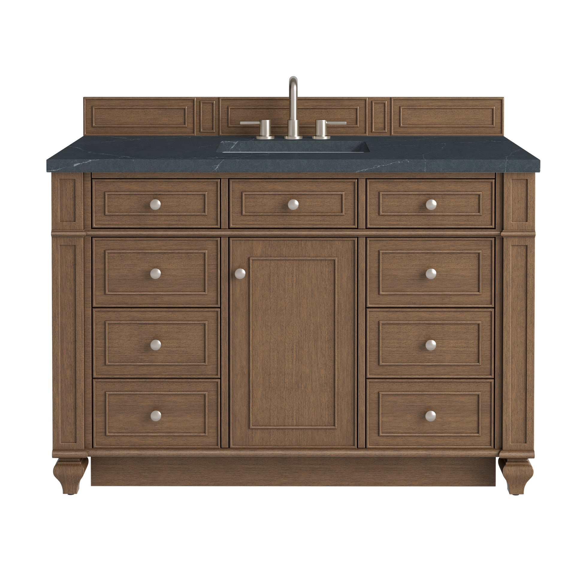 Renovate for Less Atlanta Bristol 48" Single Vanity, Saddle Brown w/ 3 CM Charcoal Soapstone Silestone Top