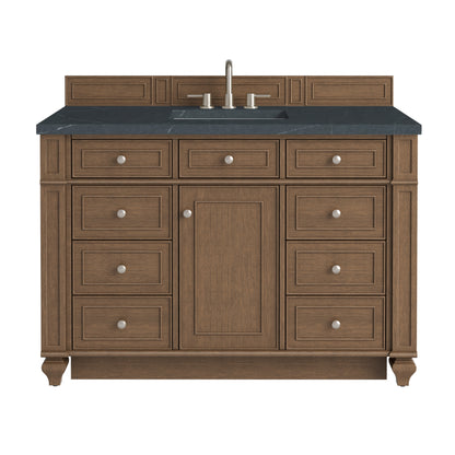 Renovate for Less Atlanta Bristol 48" Single Vanity, Saddle Brown w/ 3 CM Charcoal Soapstone Silestone Top
