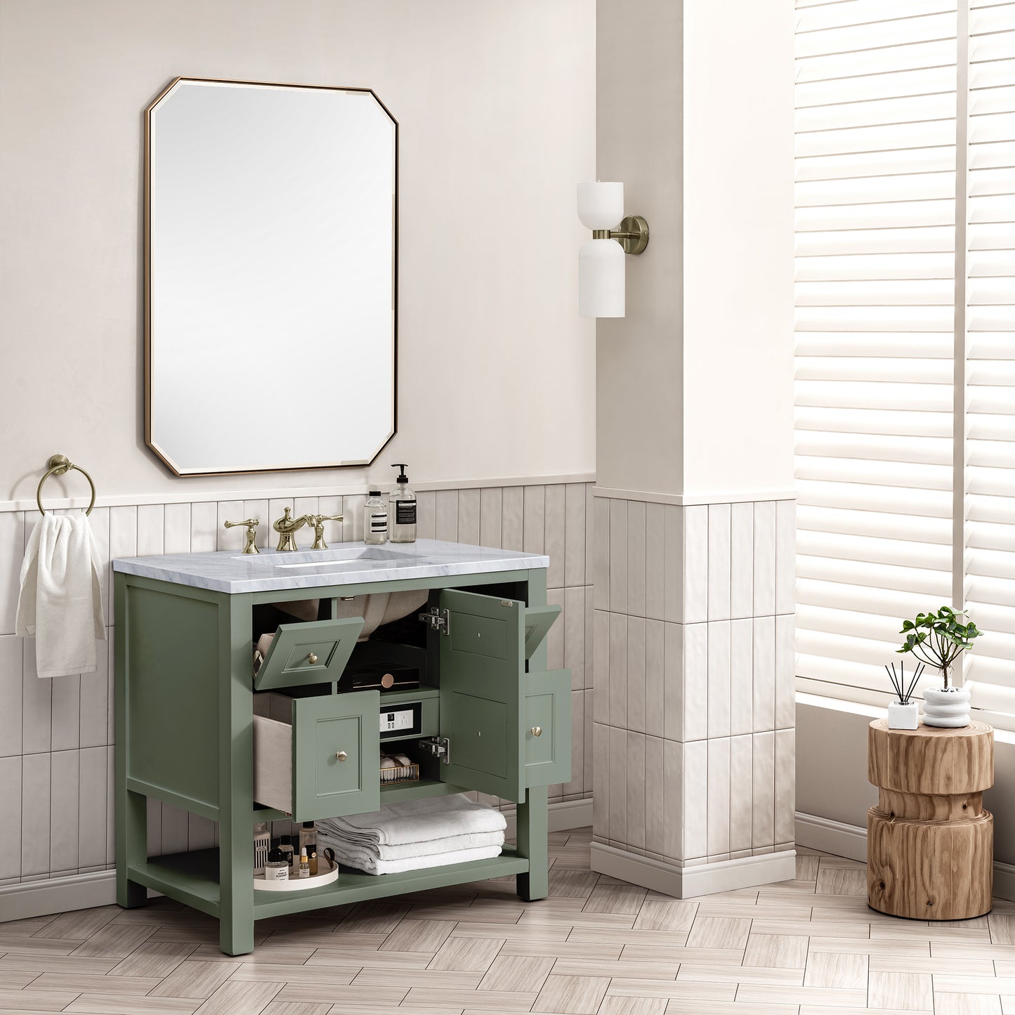 Renovate for Less Atlanta Breckenridge 36" Single Vanity, Smokey Celadon w/ 3 CM Carrara Marble Top