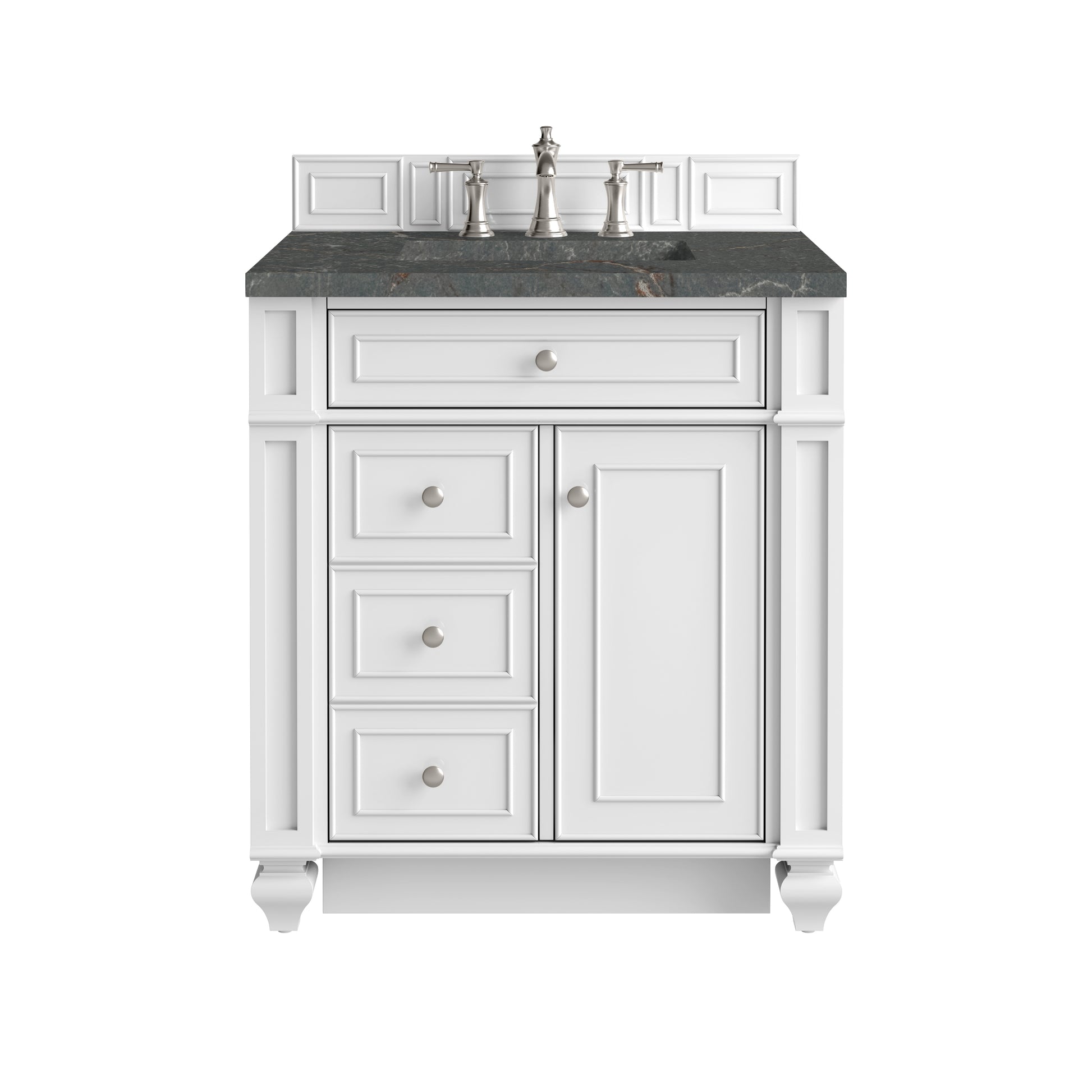 Renovate for Less Atlanta Bristol 30" Single Vanity, Bright White w/ 3 CM Parisien Bleu Silestone Top