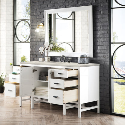 Renovate for Less Atlanta Addison 60" Single Vanity, Glossy White, w/ 3 CM Siberian Silestone Top