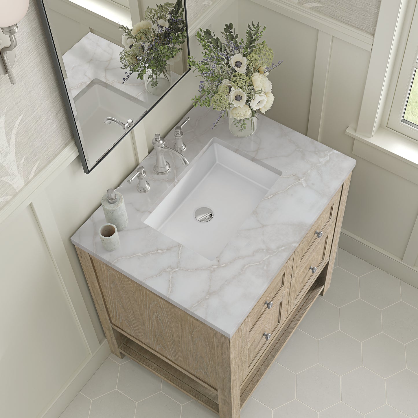 Renovate for Less Atlanta Breckenridge 30" Single Vanity, Whitewashed Oak w/ 3 CM Victorian Silver Silestone Top