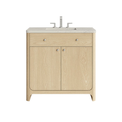 Renovate for Less Atlanta Gracyn 36" Single Vanity, Coastal Driftwood, w/ 3 CM Siberian Silestone Widespread Top
