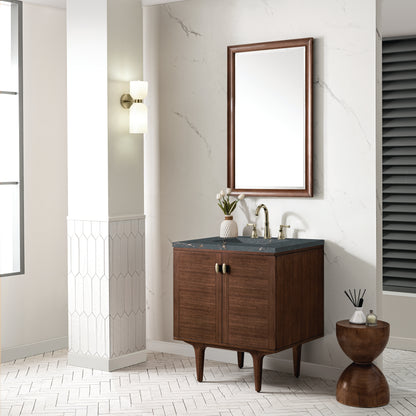 Renovate for Less Atlanta Amberly 30" Single Vanity, Mid-Century Walnut w/ 3 CM Parisien Bleu Top