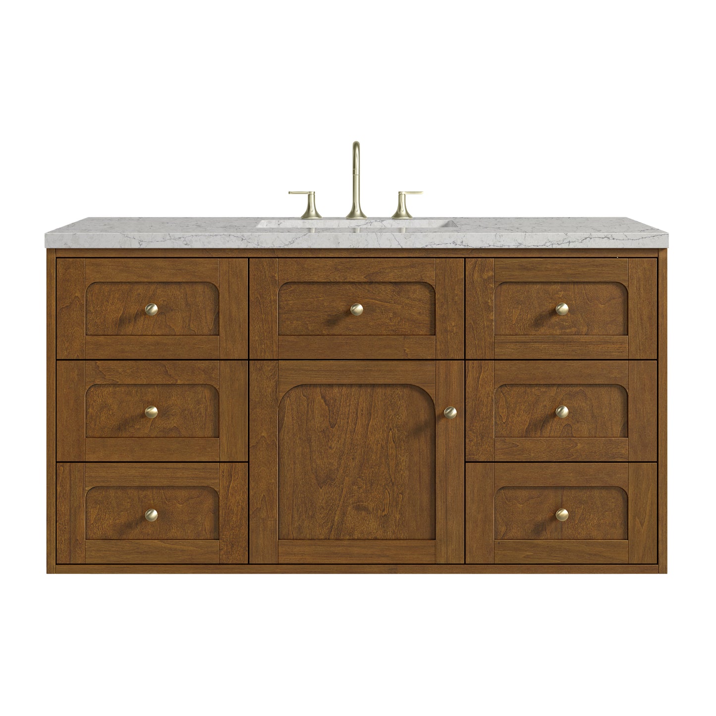 Renovate for Less Atlanta Laurent 48" Single Vanity, Honey Oak w/ 3 CM Eternal Jasmine Pearl Silestone Top w/FreePower Wireless Charger