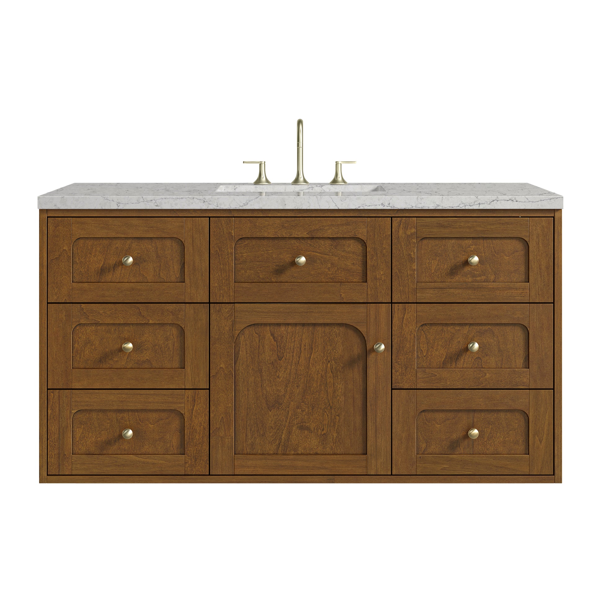 Renovate for Less Atlanta Laurent 48" Single Vanity, Honey Oak w/ 3 CM Eternal Jasmine Pearl Silestone Top w/FreePower Wireless Charger