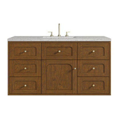 Renovate for Less Atlanta Laurent 48" Single Vanity, Honey Oak w/ 3 CM Eternal Jasmine Pearl Silestone Top w/FreePower Wireless Charger