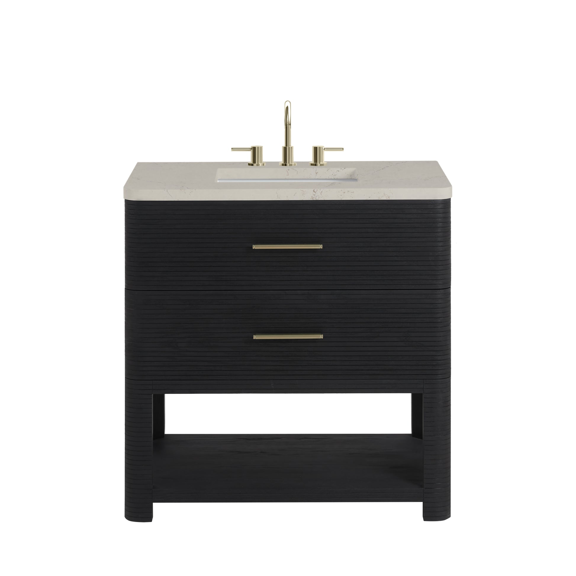 Renovate for Less Atlanta Lucian 36" Single Vanity, Carbon Oak, w/ 3 CM Siberian Silestone Widespread Top