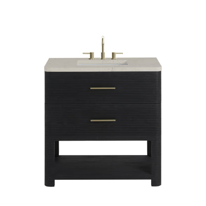 Renovate for Less Atlanta Lucian 36" Single Vanity, Carbon Oak, w/ 3 CM Siberian Silestone Widespread Top