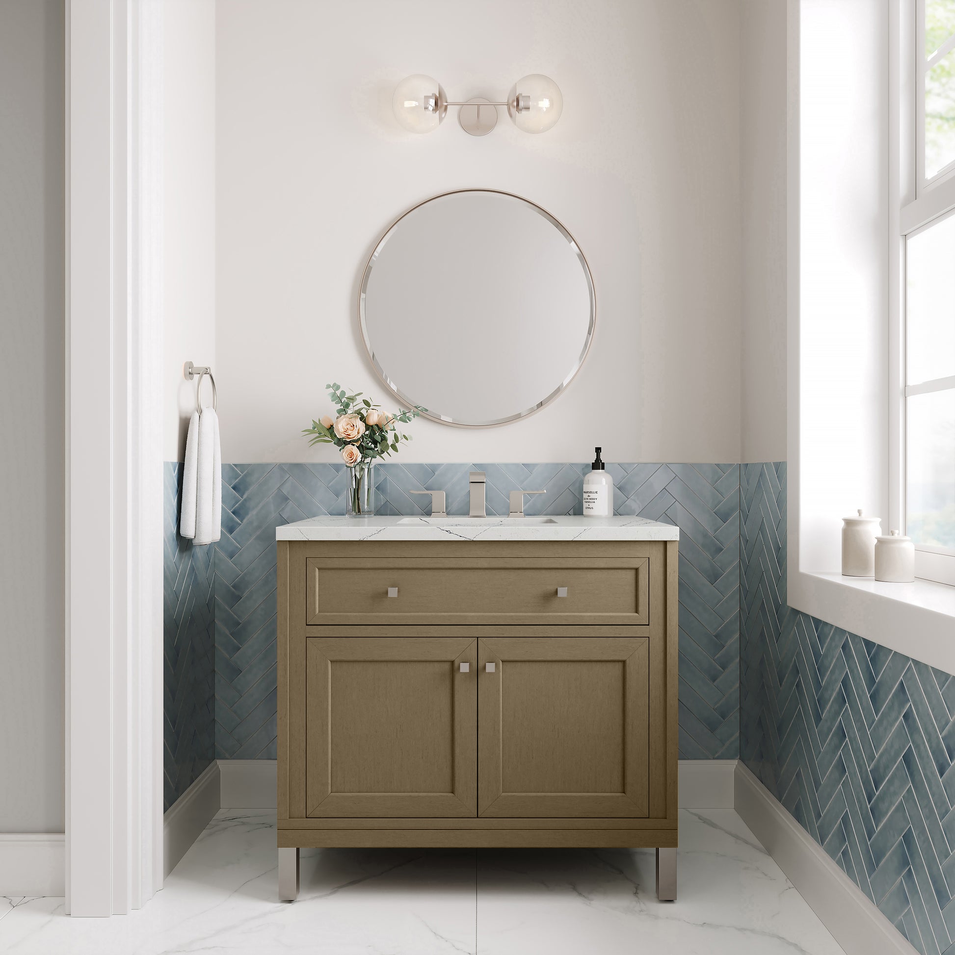 Renovate for Less Atlanta Chicago 36" Single Vanity, Walnut Whisper, w/ 3 CM Ethereal Noctis Silestone® Top