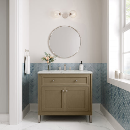 Renovate for Less Atlanta Chicago 36" Single Vanity, Walnut Whisper, w/ 3 CM Ethereal Noctis Silestone® Top