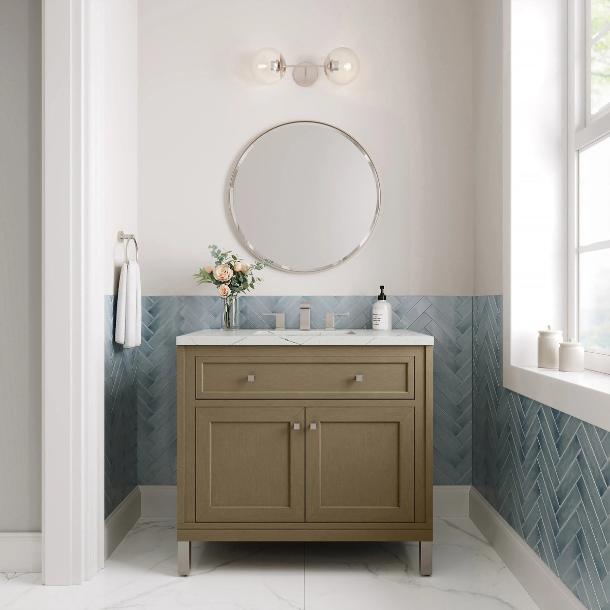 Chicago 36" Single Vanity, Walnut Whisper, w/ 3 CM Ethereal Noctis Silestone® Top