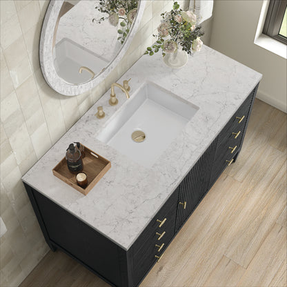 Renovate for Less Atlanta Myrrin 48" Single Vanity, Carbon Oak w/ 3 CM Eternal Jasmine Pearl Silestone Top