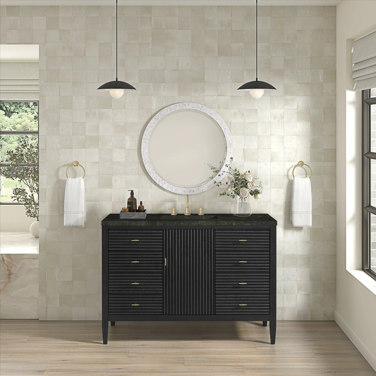 Myrrin 48" Single Vanity, Carbon Oak, w/ 3 CM Phantome Eclos Top