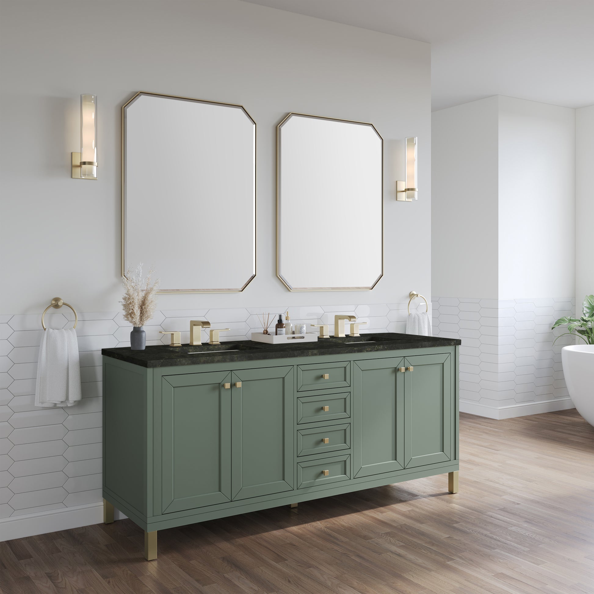 Renovate for Less Atlanta Chicago 72" Double Vanity, Smokey Celadon, w/ 3 CM Phantome Eclos Top