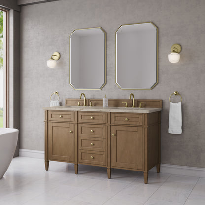 Renovate for Less Atlanta Brittany 60" Double Vanity, Pecan w/ 3 CM Tajnar Eclos Top