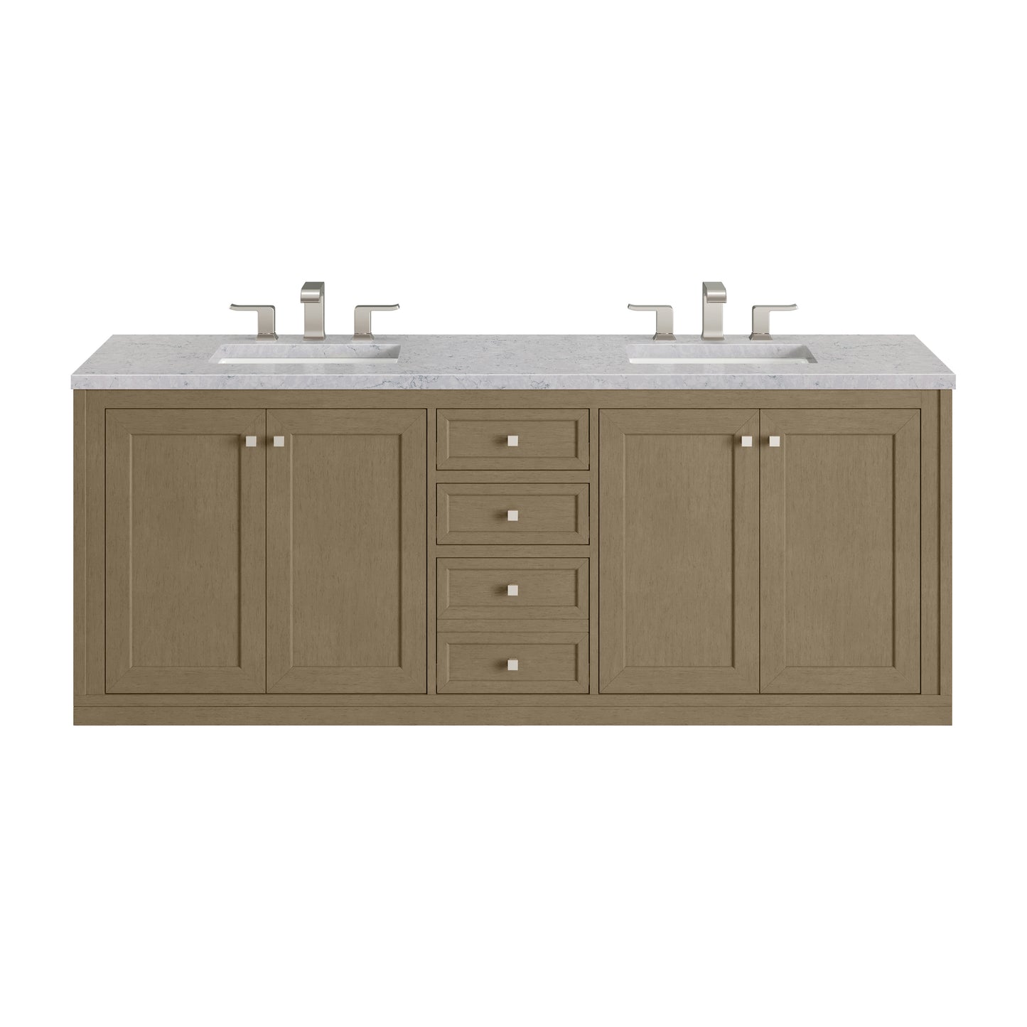 Renovate for Less Atlanta Chicago 72" Double Vanity, Walnut Whisper, w/ 3 CM Eternal Jasmine Pearl Silestone® Top