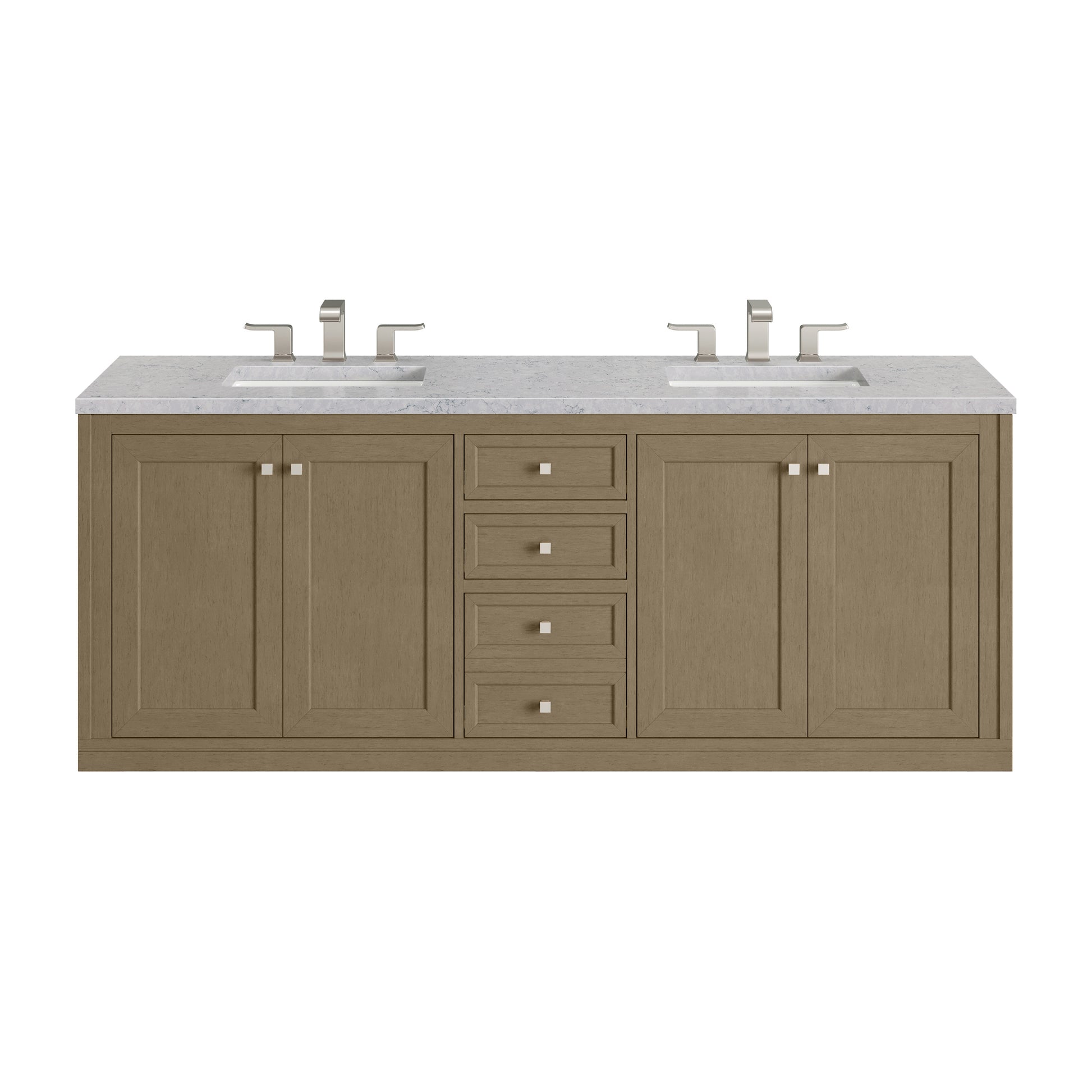 Renovate for Less Atlanta Chicago 72" Double Vanity, Walnut Whisper, w/ 3 CM Eternal Jasmine Pearl Silestone® Top