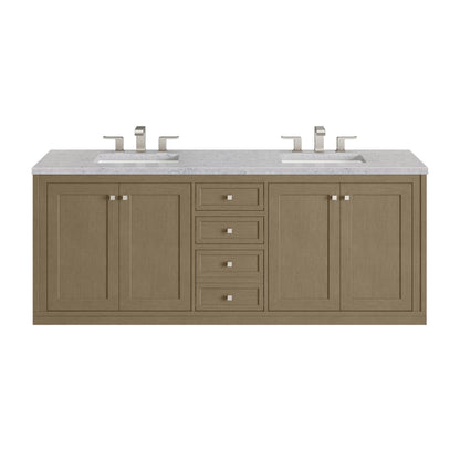 Renovate for Less Atlanta Chicago 72" Double Vanity, Walnut Whisper, w/ 3 CM Eternal Jasmine Pearl Silestone® Top