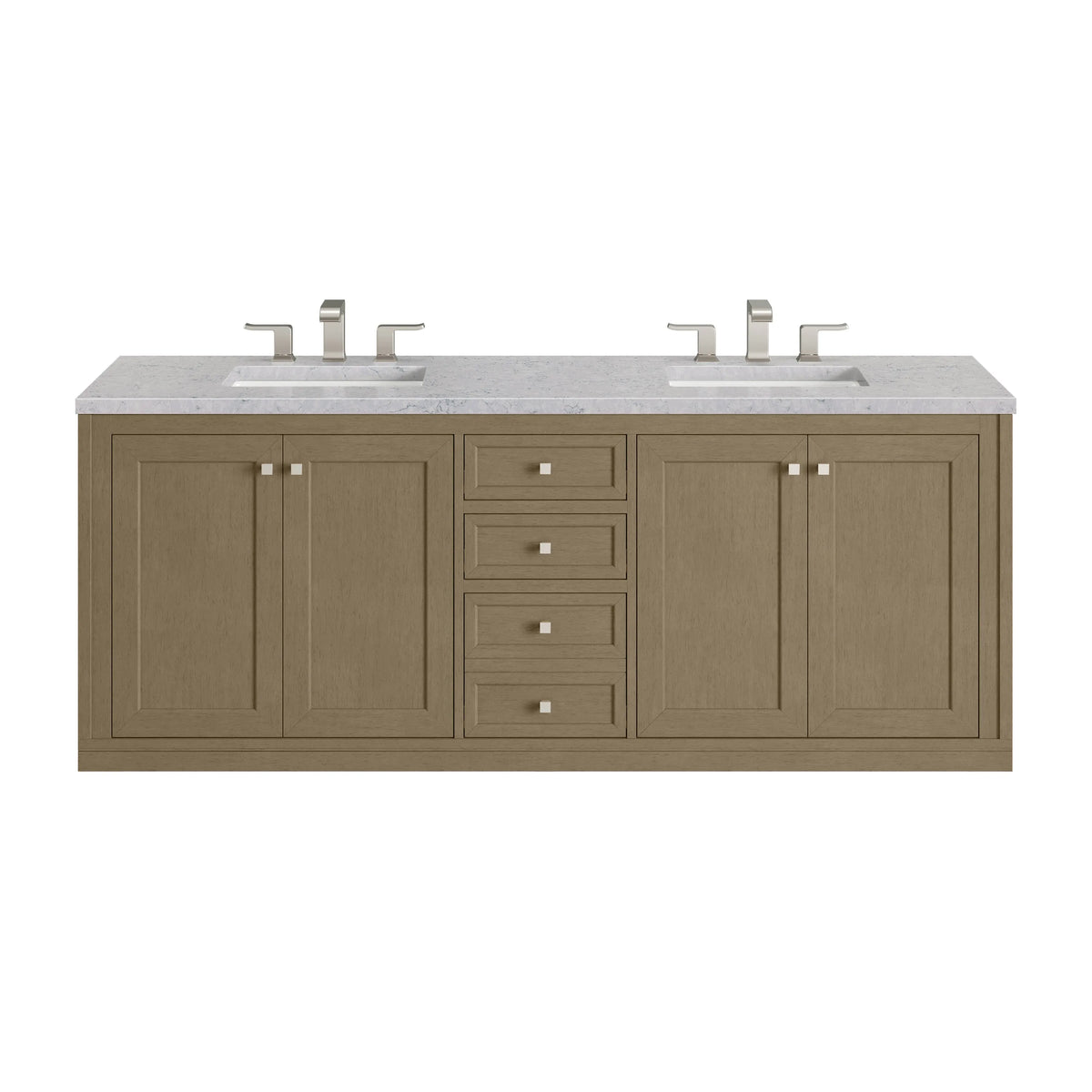 Chicago 72" Double Vanity, Walnut Whisper, w/ 3 CM Eternal Jasmine Pearl Silestone® Top
