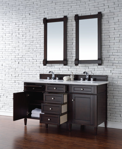 Renovate for Less Atlanta Brittany 60" Double Vanity, Burnished Mahogany w/ 3 CM White Zeus Silestone Top