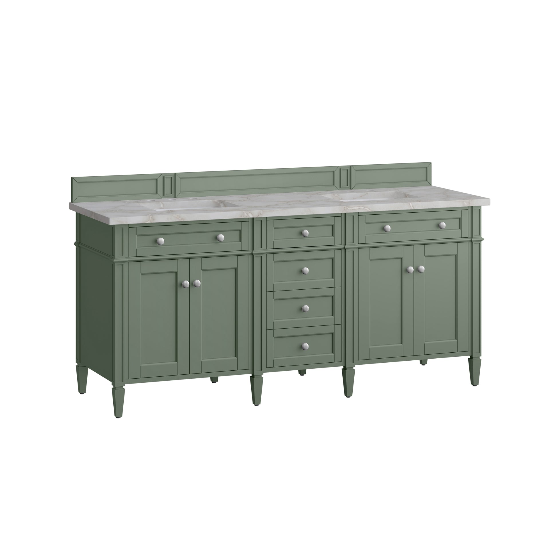 Renovate for Less Atlanta Brittany 72" Double Vanity, Smokey Celadon w/ 3 CM Victorian Silver Top