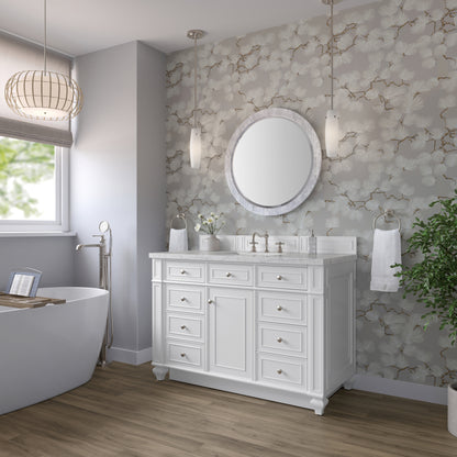 Renovate for Less Atlanta Bristol 48" Single Vanity, Bright White w/ 3 CM Eternal Jasmine Pearl Silestone Top