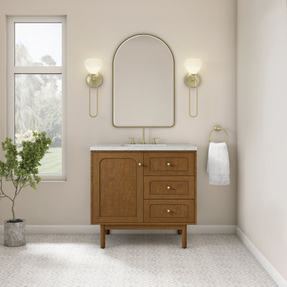 Renovate for Less Atlanta Laurent 36" Single Vanity, Honey Oak w/ 3 CM Ethereal Noctis Silestone Top