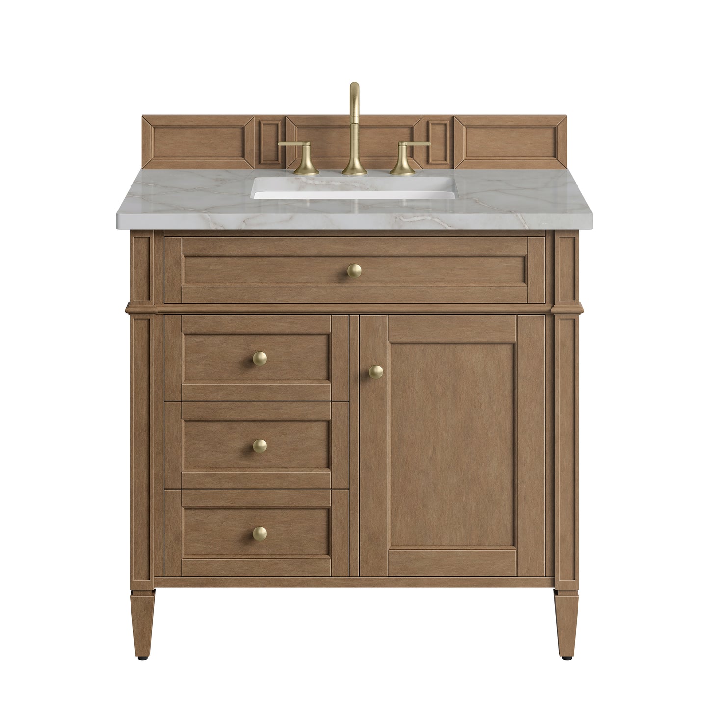 Renovate for Less Atlanta Brittany 36" Single Vanity, Pecan w/ 3 CM Victorian Silver Silestone Top