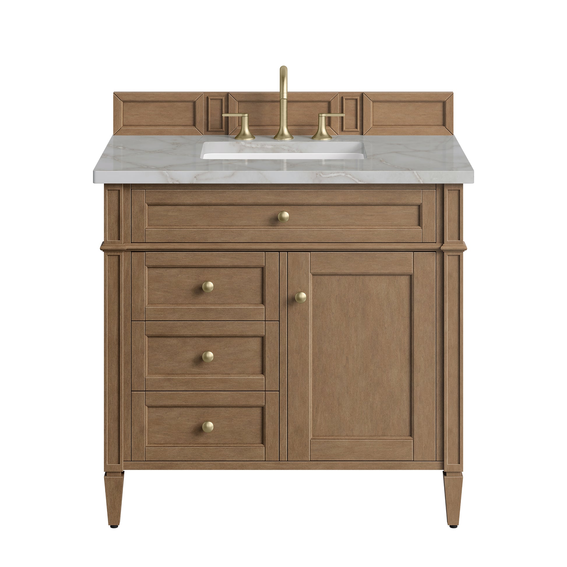 Renovate for Less Atlanta Brittany 36" Single Vanity, Pecan w/ 3 CM Victorian Silver Silestone Top