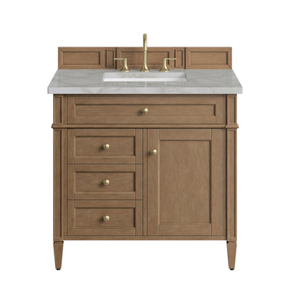 Renovate for Less Atlanta Brittany 36" Single Vanity, Pecan w/ 3 CM Victorian Silver Silestone Top