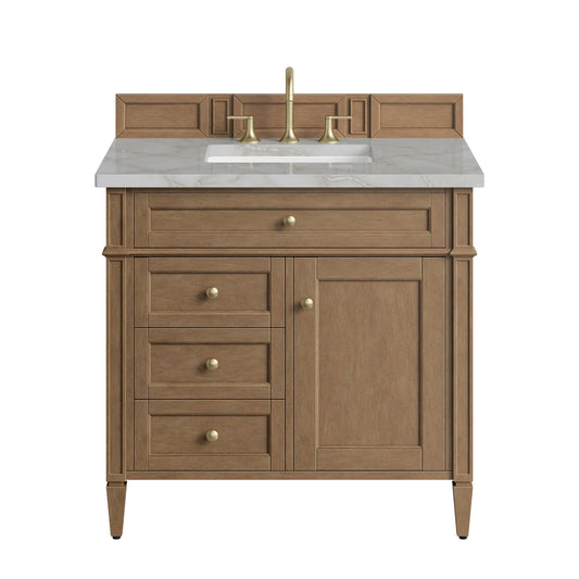Brittany 36" Single Vanity, Pecan w/ 3 CM Victorian Silver Silestone Top