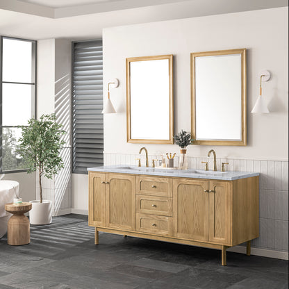 Renovate for Less Atlanta Laurent 72" Double Vanity, Light Natural Oak w/ 3 CM Carrara Marble Top