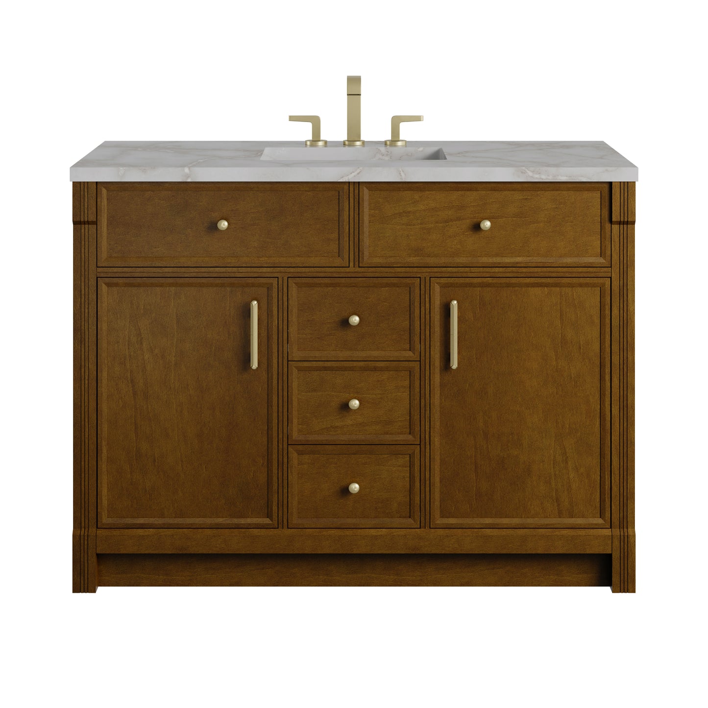 Renovate for Less Atlanta Bellshire 48" Single Vanity, Honey Oak w/ 3 CM Victorian Silver Silestone Top w/FreePower Wireless Charger