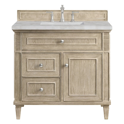 Lorelai 36" Single Vanity, Whitewashed Oak w/ 3 CM Victorian Silver Silestone Top