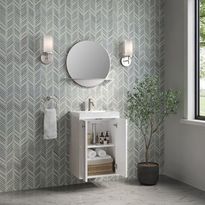 Renovate for Less Atlanta Chianti 20" Single Vanity, Glossy White, Brushed Nickel, w/ White Glossy Composite Stone Top