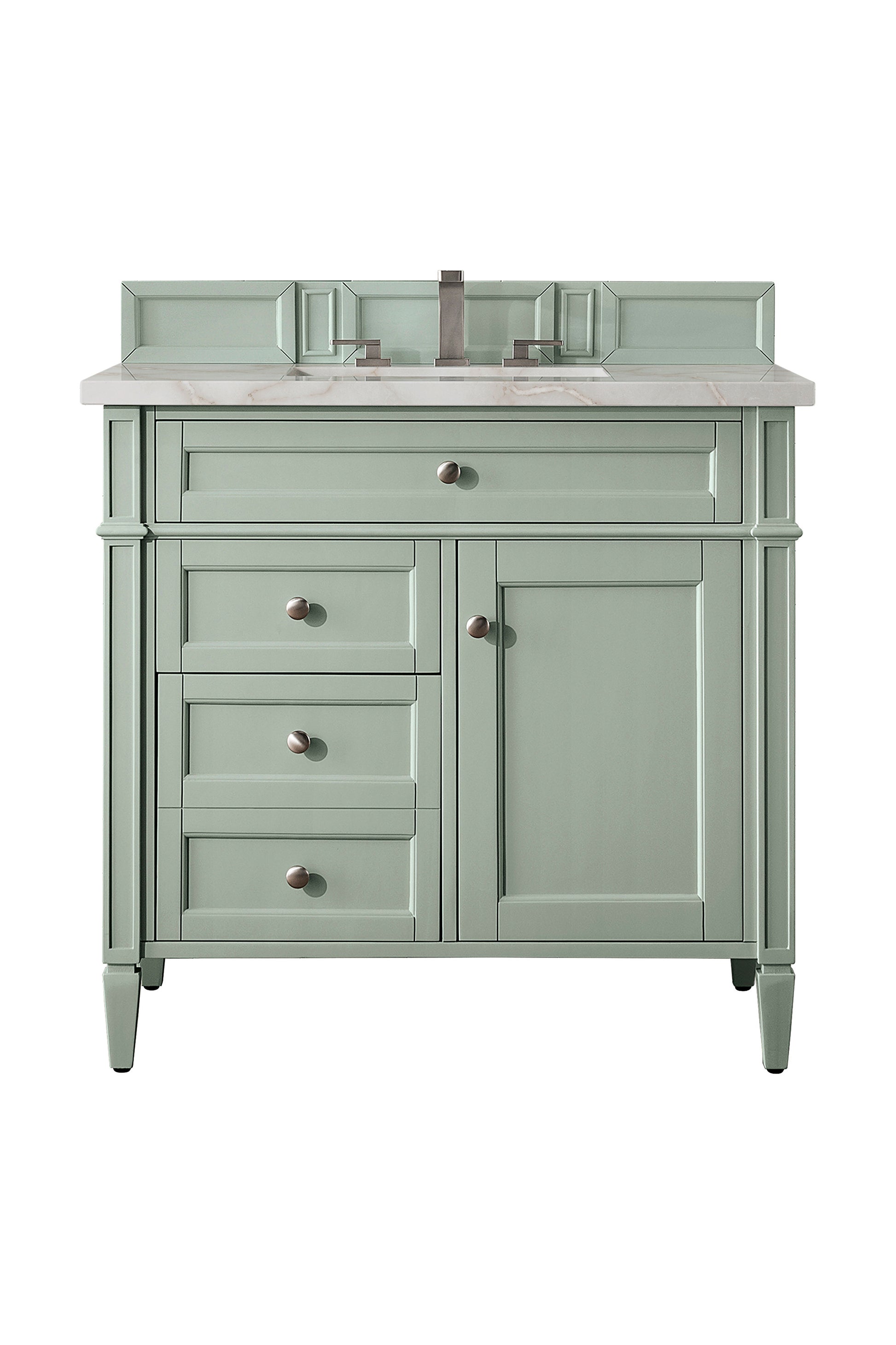 Renovate for Less Atlanta Brittany 36" Single Vanity, Sage Green w/ 3 CM Victorian Silver Silestone Top
