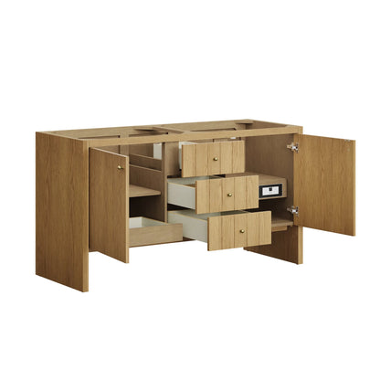 Hudson 60" Double Vanity, Light Natural Oak w/ 3 CM Parisien Bleu Top w/FreePower Wireless Charger