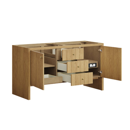 Renovate for Less Atlanta Hudson 60" Double Vanity, Light Natural Oak w/ 3 CM Carrara Marble Top