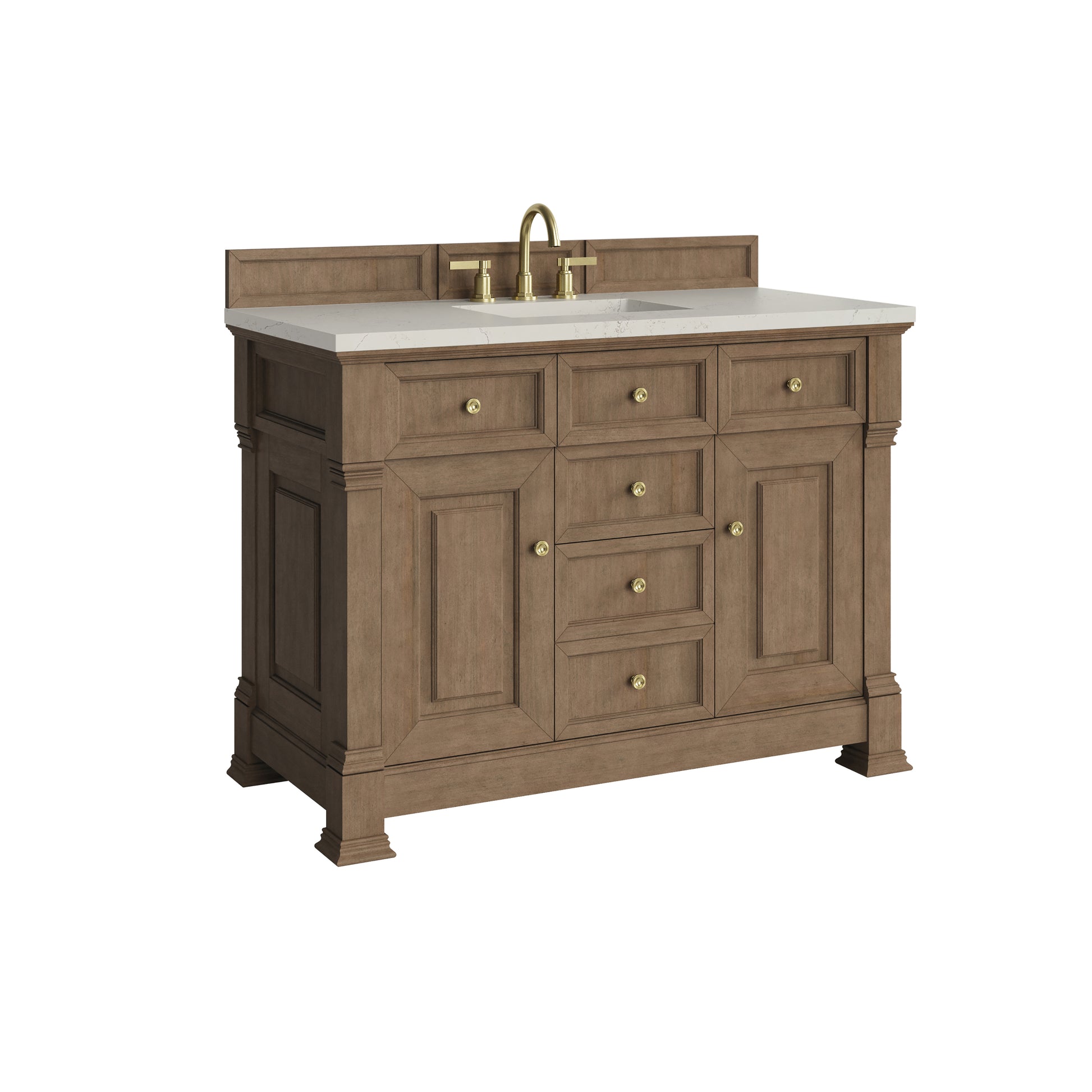 Renovate for Less Atlanta Brookfield 48" Single Vanity, Pecan, w/ 3 CM Siberian Silestone Top w/FreePower Wireless Charger
