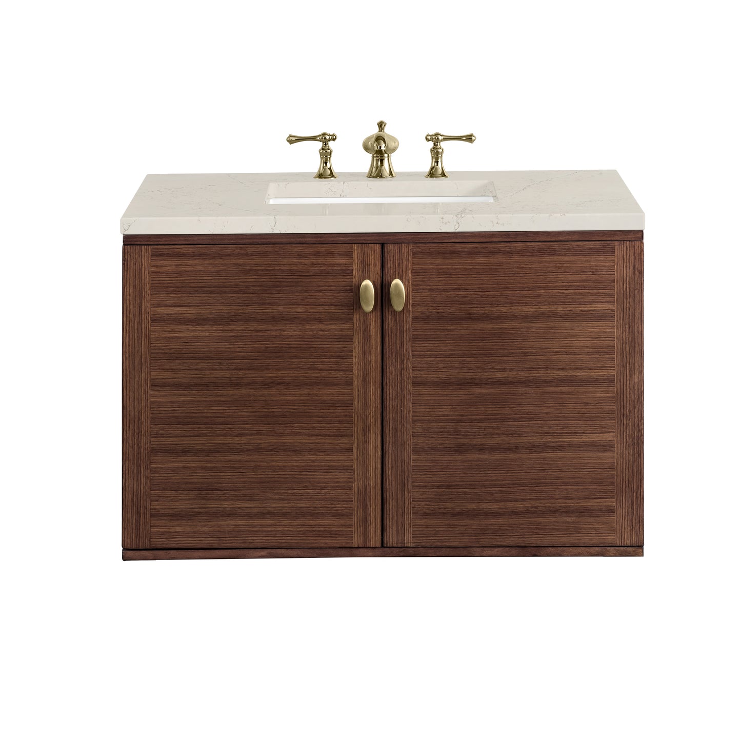 Renovate for Less Atlanta Amberly 36" Single Vanity, Mid-Century Walnut, w/ 3 CM Siberian Silestone Top