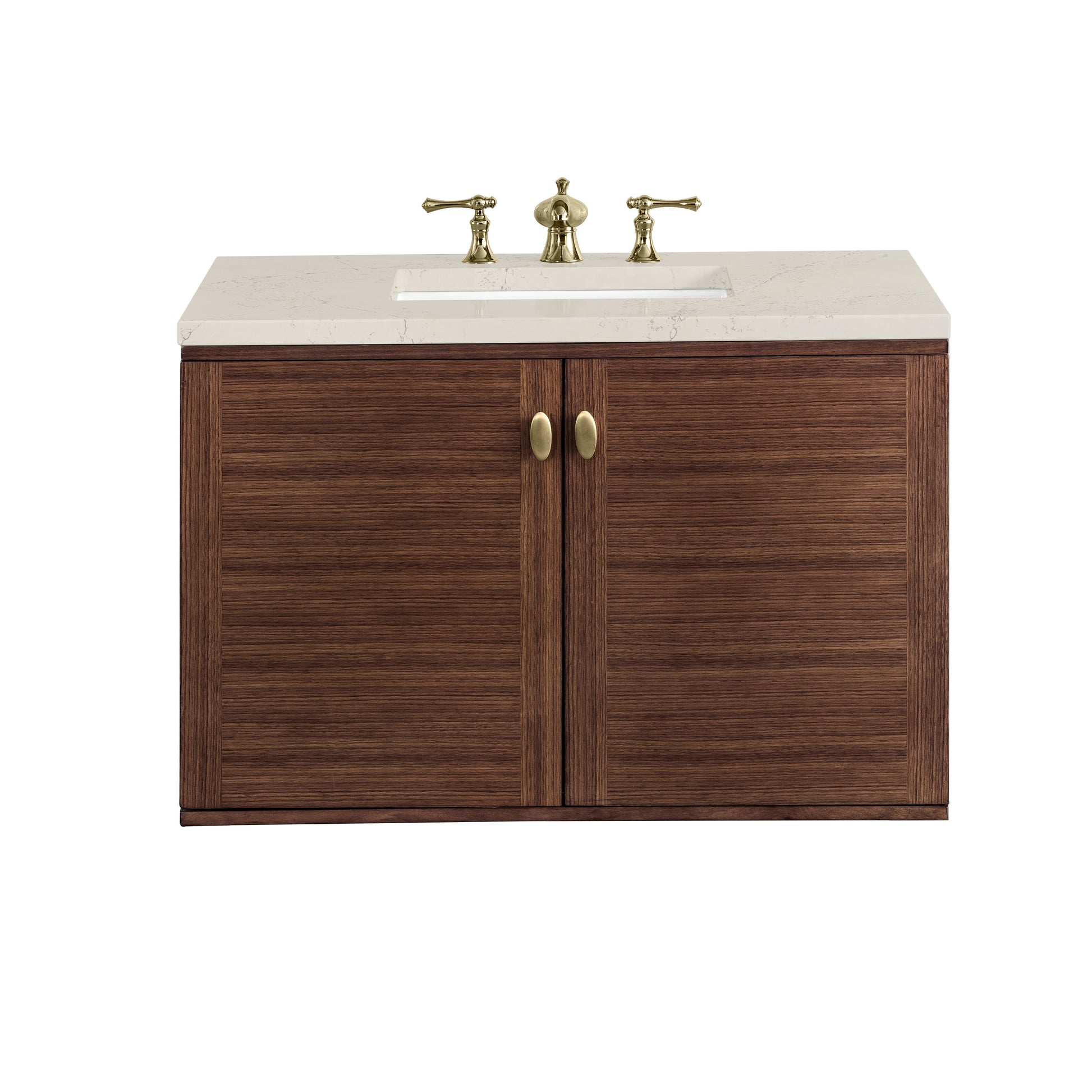 Renovate for Less Atlanta Amberly 36" Single Vanity, Mid-Century Walnut, w/ 3 CM Siberian Silestone Top