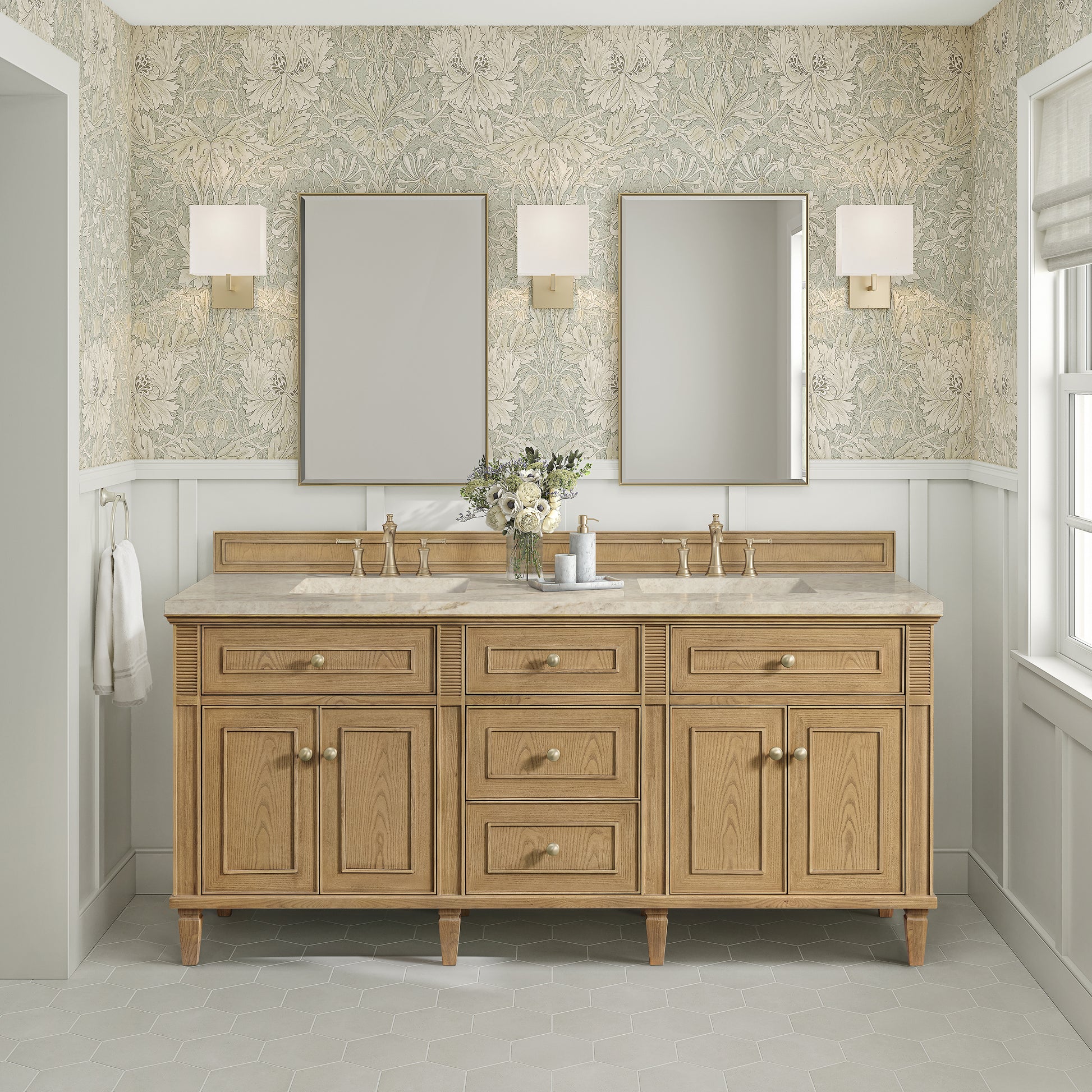Renovate for Less Atlanta Lorelai 72" Double Vanity, Light Natural Oak, w/ 3 CM Tajnar Eclos Top