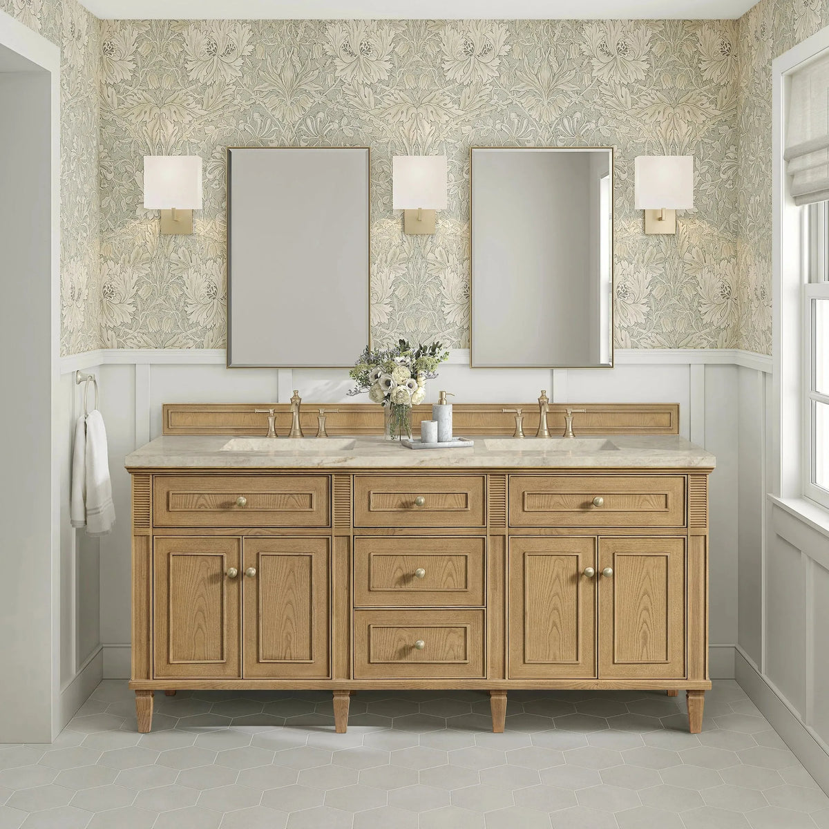 Lorelai 72" Double Vanity, Light Natural Oak, w/ 3 CM Tajnar Eclos Top