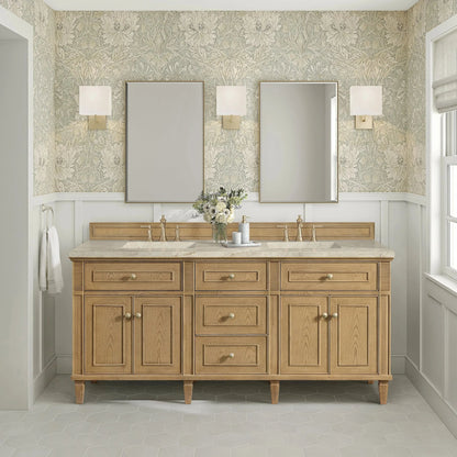 Lorelai 72" Double Vanity, Light Natural Oak, w/ 3 CM Tajnar Eclos Top