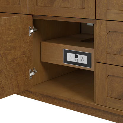 Renovate for Less Atlanta Laurent 48" Single Vanity, Honey Oak w/ 3 CM Victorian Silver Silestone Top