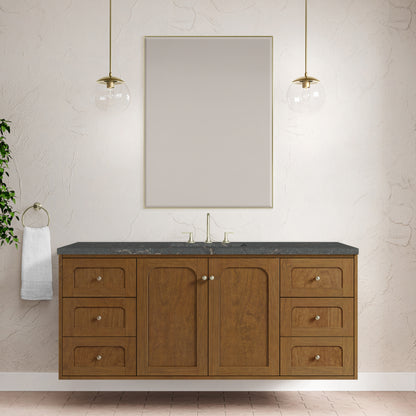 Renovate for Less Atlanta Laurent 60" Single Vanity, Honey Oak w/ 3 CM Parisien Bleu Silestone Top