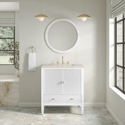 Renovate for Less Atlanta Myrrin 30" Single Vanity, Bright White w/ 3 CM Siberian Silestone Top