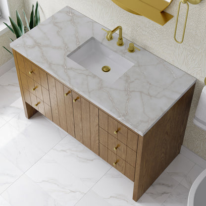 Renovate for Less Atlanta Hudson 48" Single Vanity, Honey Oak w/ 3 CM Victorian Silver Silestone Top