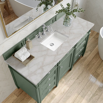 Renovate for Less Atlanta Brittany 60" Single Vanity, Smokey Celadon w/ 3 CM Victorian Silver Top